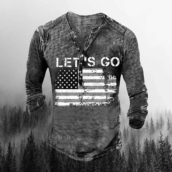 Retro Unbutton Let'S Go American Flag T-Shirt