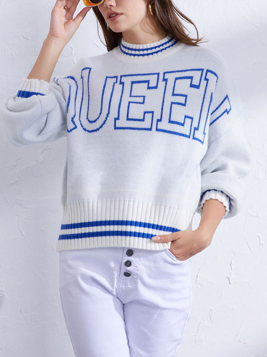 Round Neck Long Sleeve Letter Pattern Sweaters