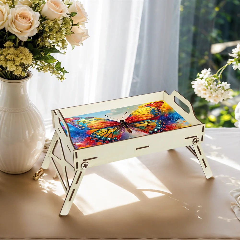 DIY Diamond Painted Dining Plate with Handle Wooden Food Tray Home Decor Gift