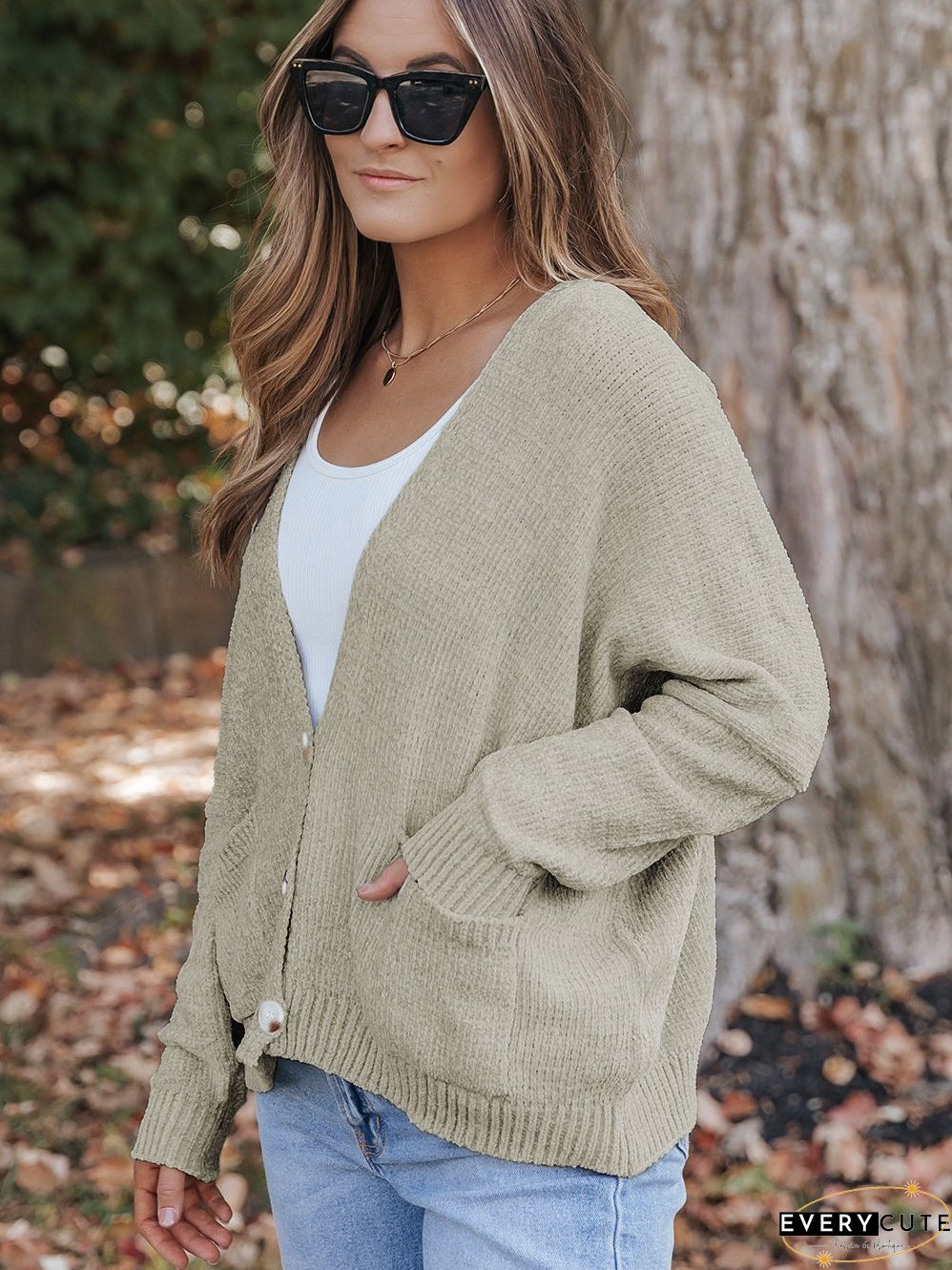 Solid Color Knit Cardigan
