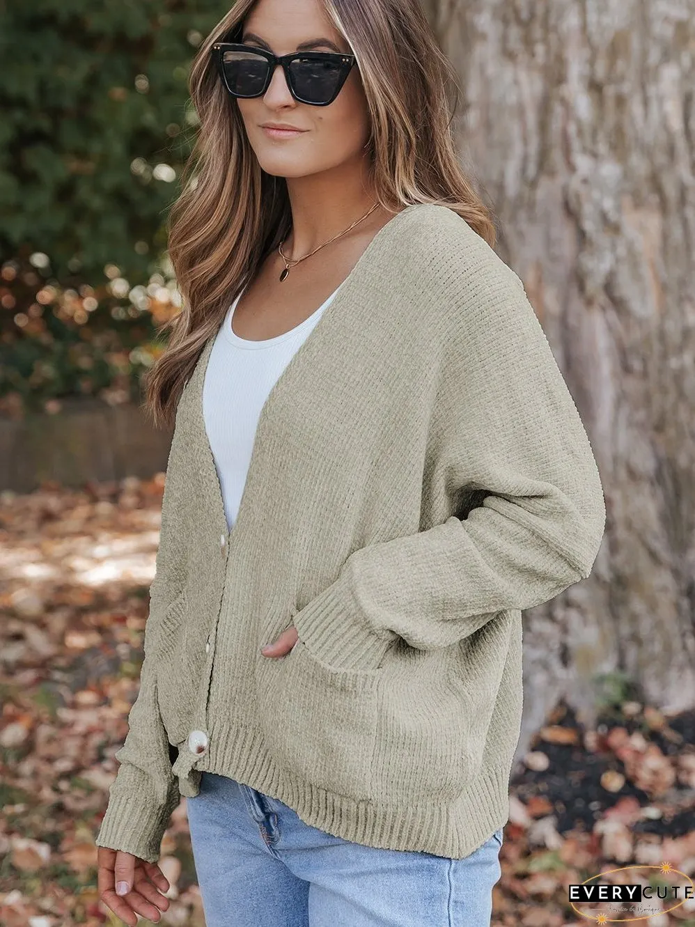 Solid Color Knit Cardigan