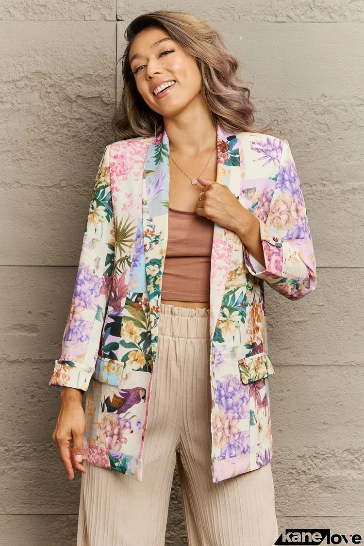 Printed Long Sleeve Lapel Collar Blazer