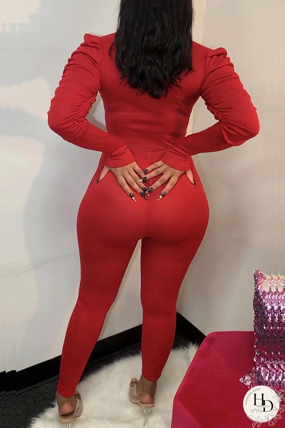 Black Polyester Casual Two Piece Suits Solid pencil Long Sleeve Two-piece Pants Set