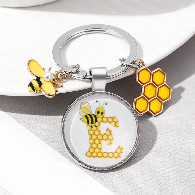 Pastoral Letter Bee Glass Metal Unisex Keychain