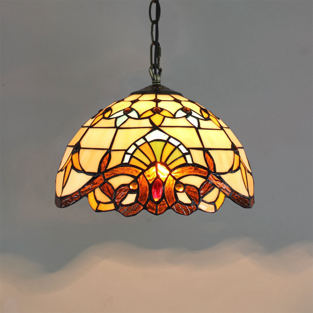Vintage Mediterranean Stained Glass Tiffany Pendant Light