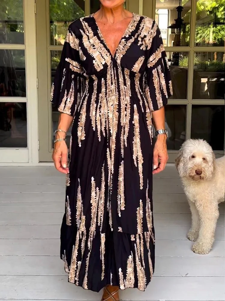 Casual Bell Sleeve Printed Dress Dresses 