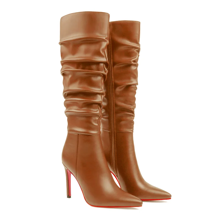 100mm Women Zipper Leather High Heel Red Bottom Boots VOCOSI VOCOSI