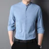 Men's Business Casual Slim Fit Cotton Stand Collar Long Sleeve Shirt