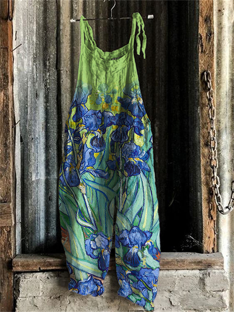 Irises Art Painting Print Casual Jumpsuit