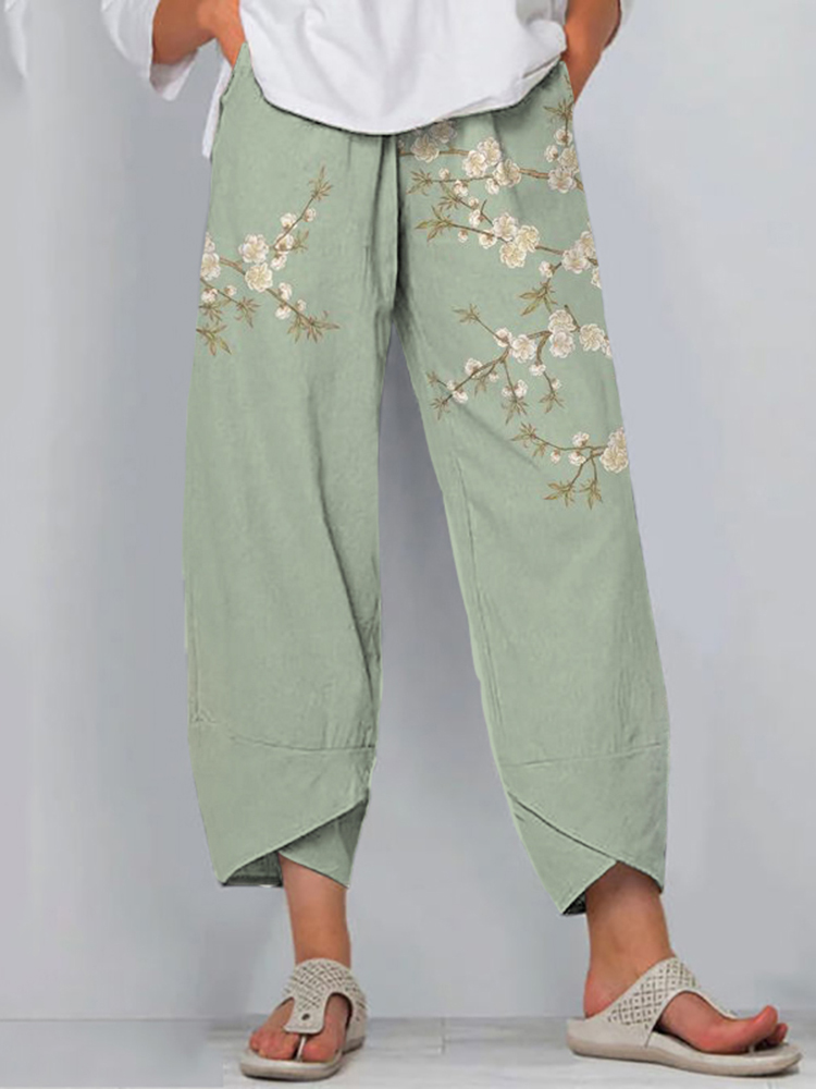 Comstylish Japanese Art Flower Print Loose Casual Pants