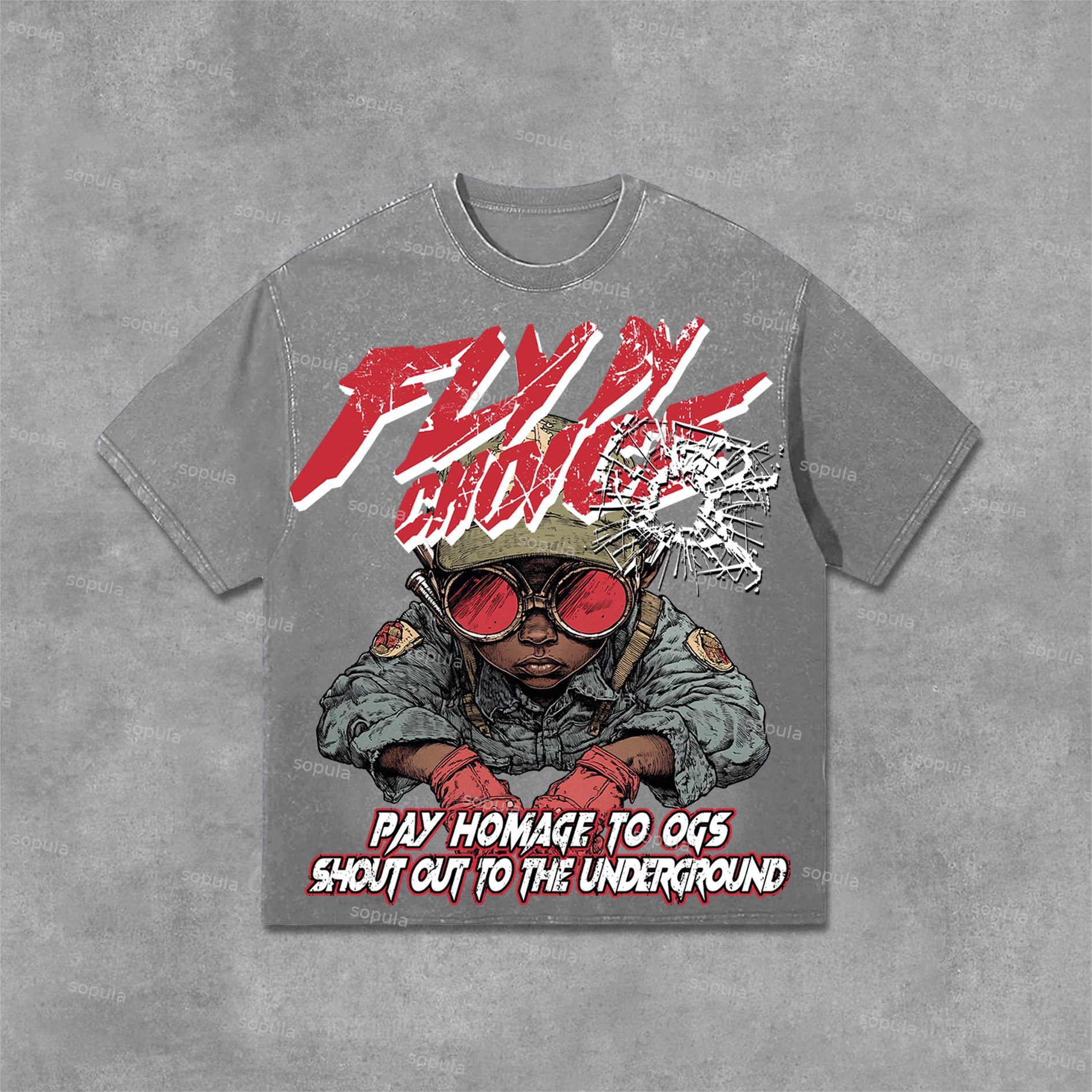 Sopula Fly By Choice Flame Boy Graphic Print Acid Washed T-Shirt - Sopula｜Premium Graphic Tees & Graphic Clothing