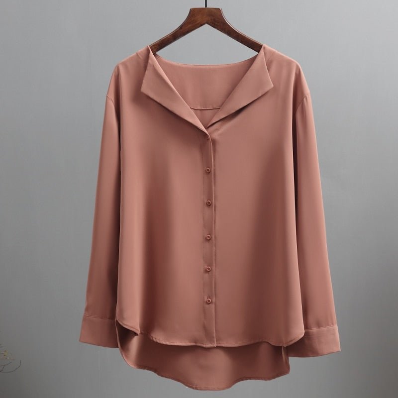 Casual Solid Female Shirts Outwear Tops 2021 Spring Women Chiffon Blouse Office Lady V-neck Button Loose Clothing New Chic 5104