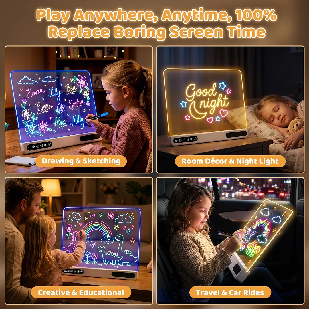 BEBANG 16" LED Drawing Board for Kids, Light up Doodle Board with 7 Colors, 4 Light Modes, Birthday Gift for Boys and Girls