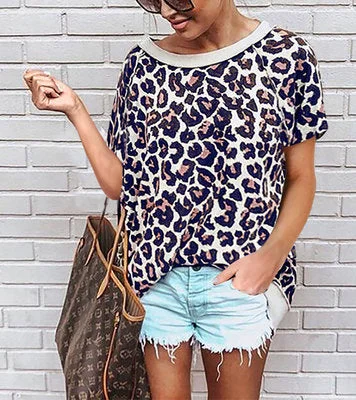 Leopard Print Raglan Sleeve T-shirt