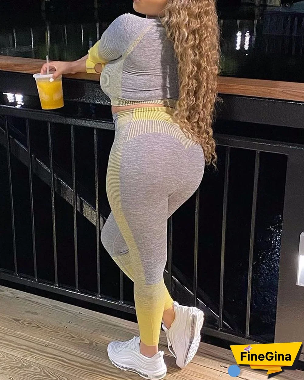 Colorblock Crop Top & Skinny Pants Set