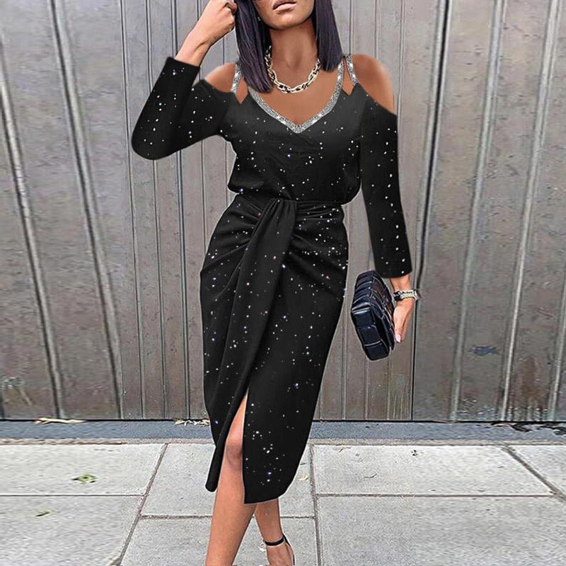 Women Elegant V Neck Draped Mid Dress Sexy Hollow Out Ladies Long Sleeve Party Dress Casual Female New Spring Dress Vestido 2022