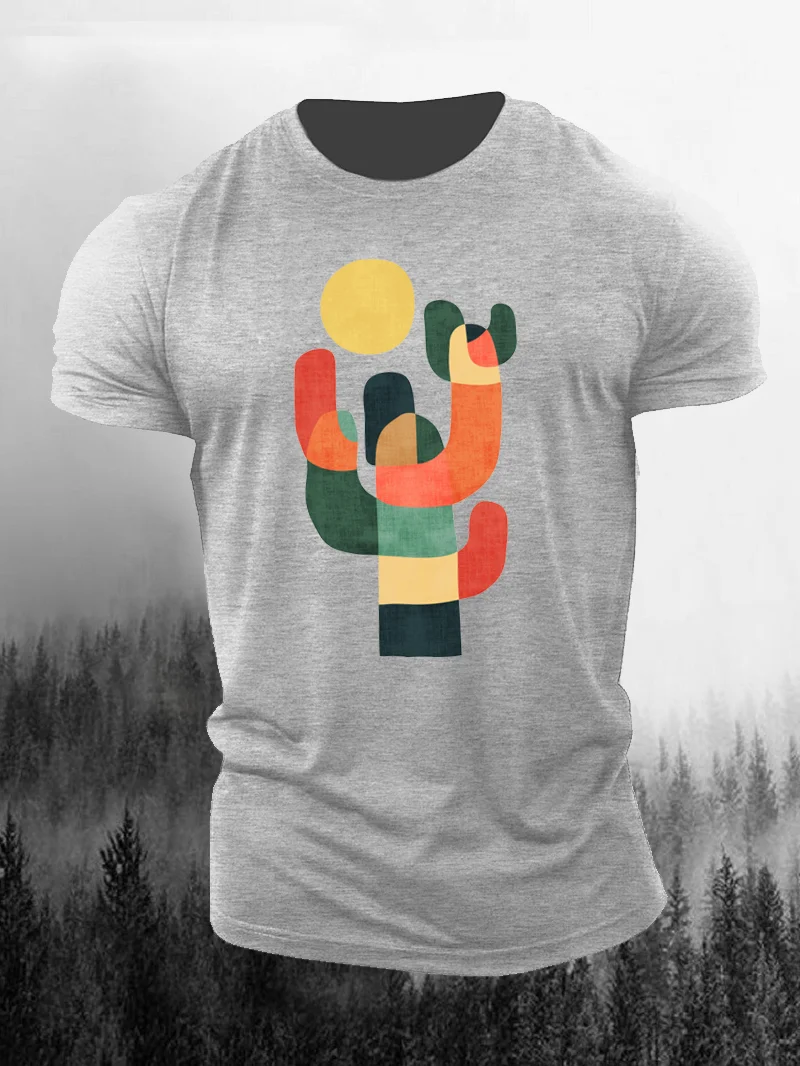 Colorful Catcus Printed Men's T-Shirt in  mildstyles