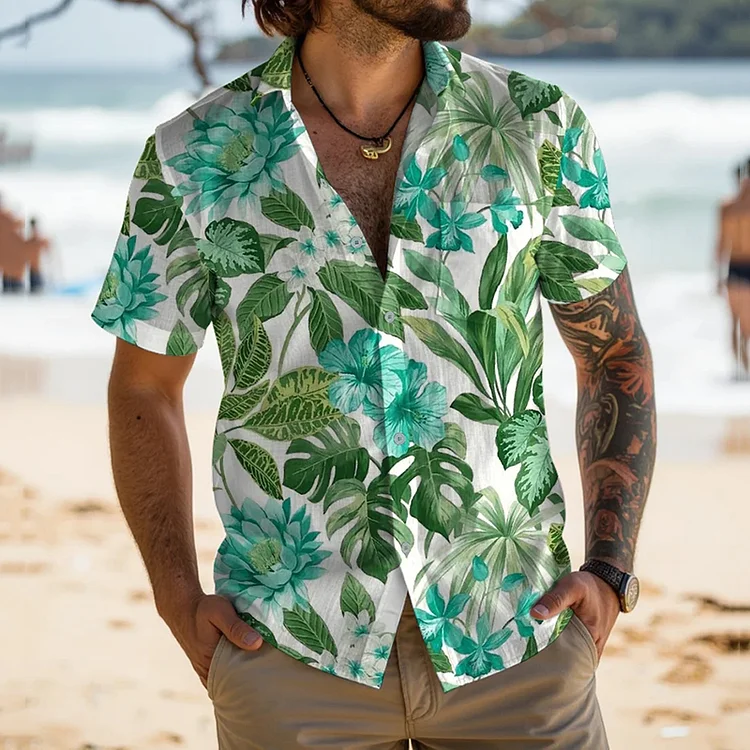 Simpfit Lässiges Hemd im Sommerurlaubsstil mit Blumen-Kunstdruck