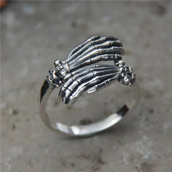 Sterling Silver Punk Skeleton Ghost Claw Ring