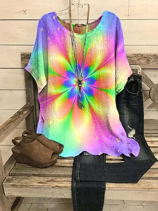Women's Gradient Rainbow Flowers Casual Top