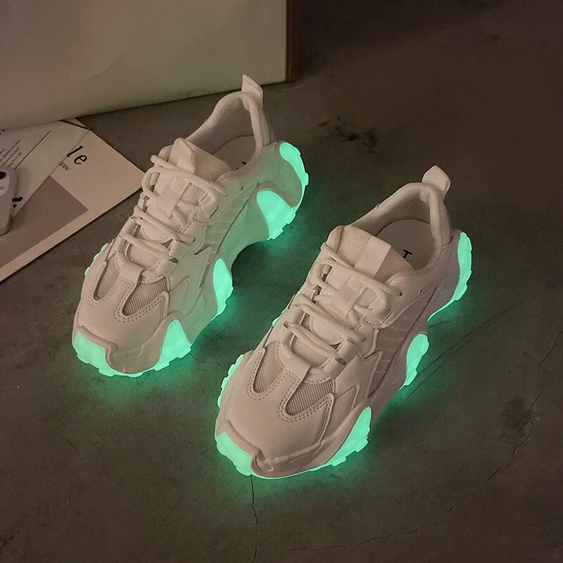 Luminous Octopus Chunky Shoes Women's Thick-soled Casual Sneakers Mesh Breathable Summer 2021 Brand New Design Sport Shoes Woman