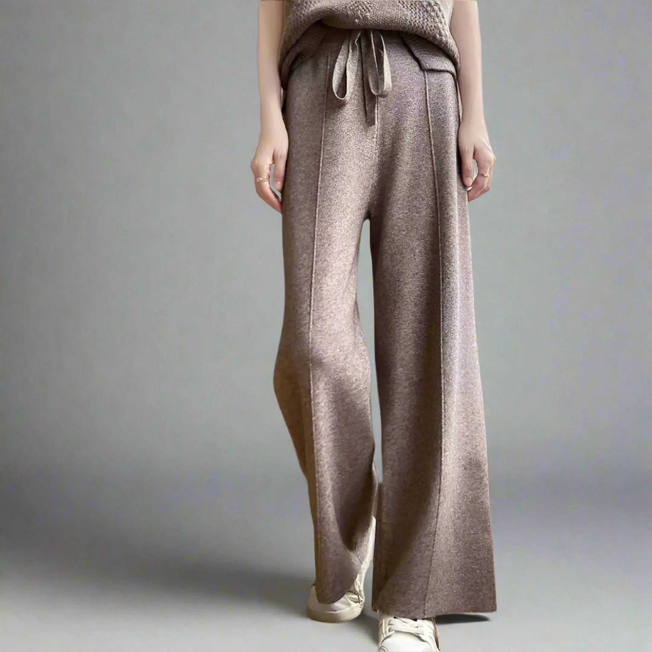Women's Cashmere Wide-Leg Trousers &ndash; Drawstring Lounge Luxury