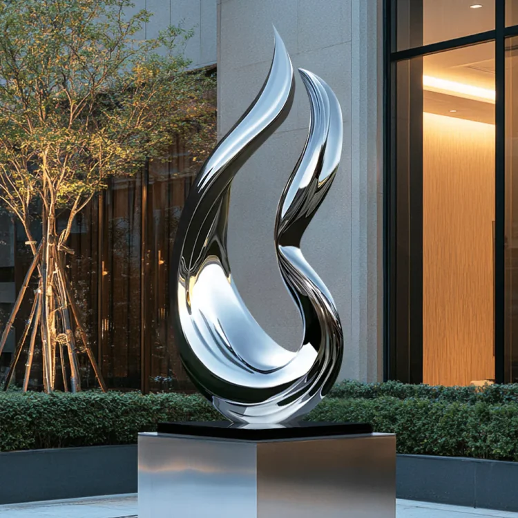 Custom Modern Sculpture Contemporary Flowing Abstract Stainless Steel Sculpture