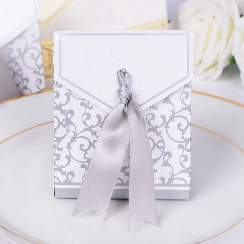 10Pcs/lot Gold Silver Candy Paper Box With Ribbon Gift Bags Wedding Favors Sugar Case Birthday Party Decor Mariage Casamento