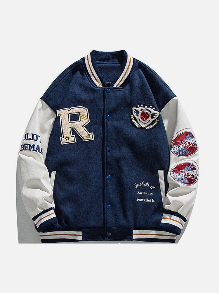 R baseball Embroidery Varsity Jacket