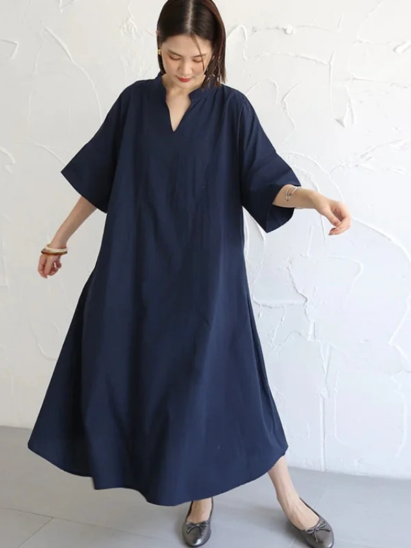 Classic Solid Color Short Sleeve Maxi Dress