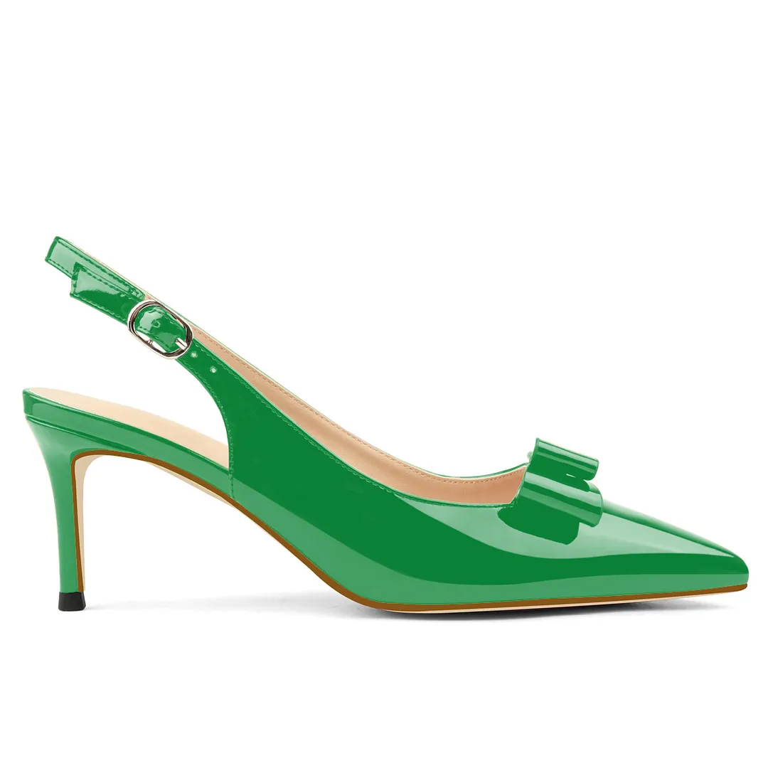 65mm Women's Kitten Stillettos Pointed Toe With Bows Slingback  Prom Sandals Shoes-vocosishoes