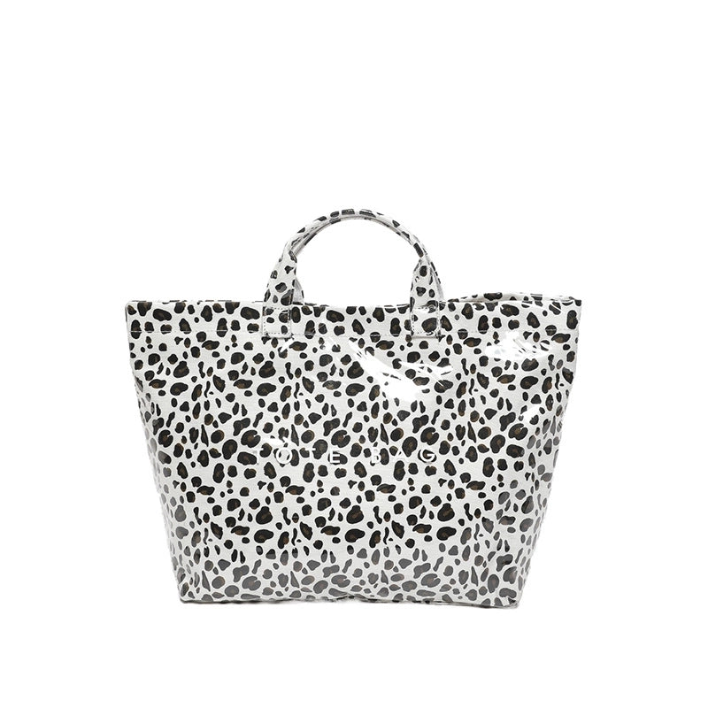 Women’s Medium PVC Leopard Streetwear Bucket Open Tote Bag