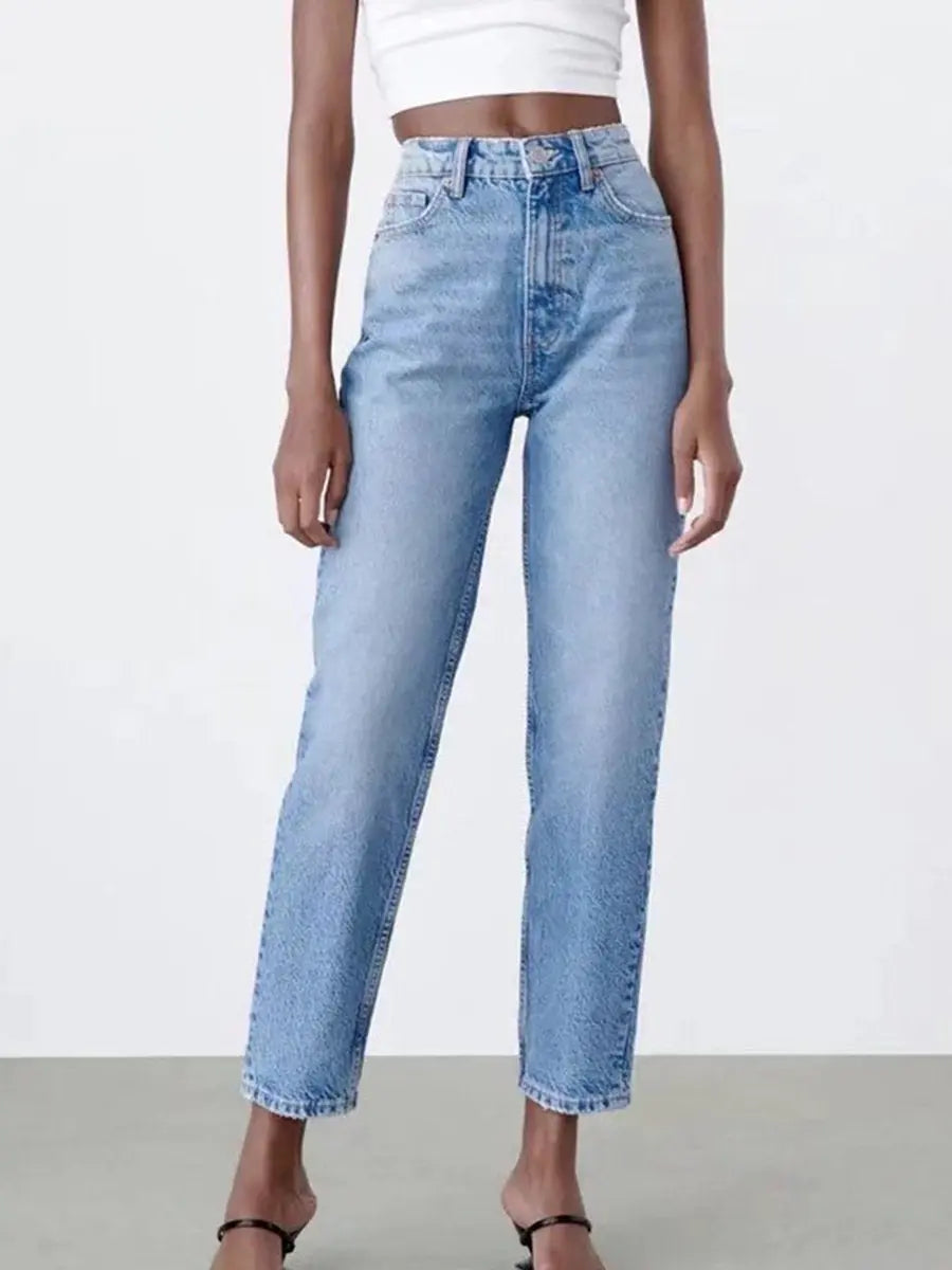 Middle Waist Solid Color Straight Denim