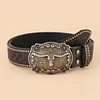 Men's Vintage Western Denim Belt Engraved Leather Belt by Inlyline