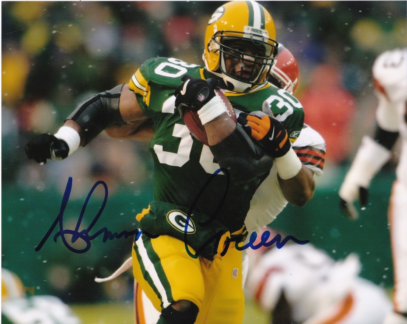 AHMAN GREEN GREEN BAY PACKERS ACTION SIGNED 8x10