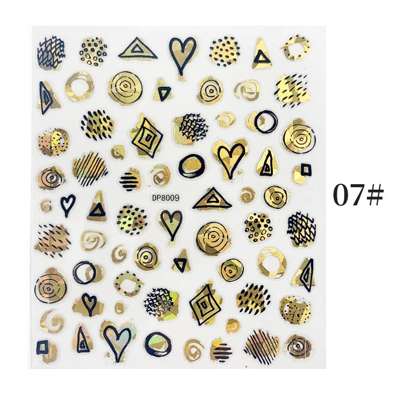 1 Sheet Bronzing Abstract Color Block 3D Nail Sticker Art Letters Design Transfer Sliders Paper DIY Manicuring Wraps