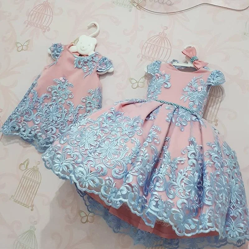 Embroidery Flower Wedding Evening Children Clothing Princess Party Kids Dresses for Girls Birthday Party Lace Flower Ball Gown