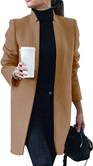 Women's Peacoat Trench Coat Mid Long Outwear Casual Lapel Open Front Slim Fit Winter Blazer Cardigan Overcoat