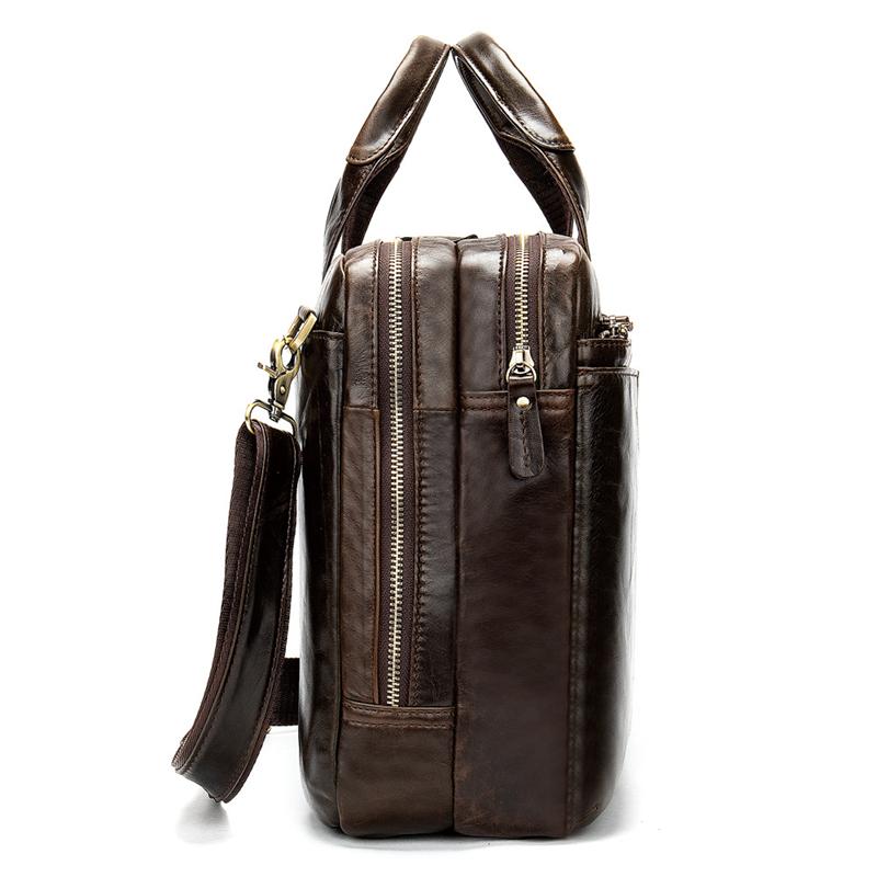 Men&rsquo;S Genuine Leather Antiqued Brass Hardware Top-Handled Detachable Laptop Bag