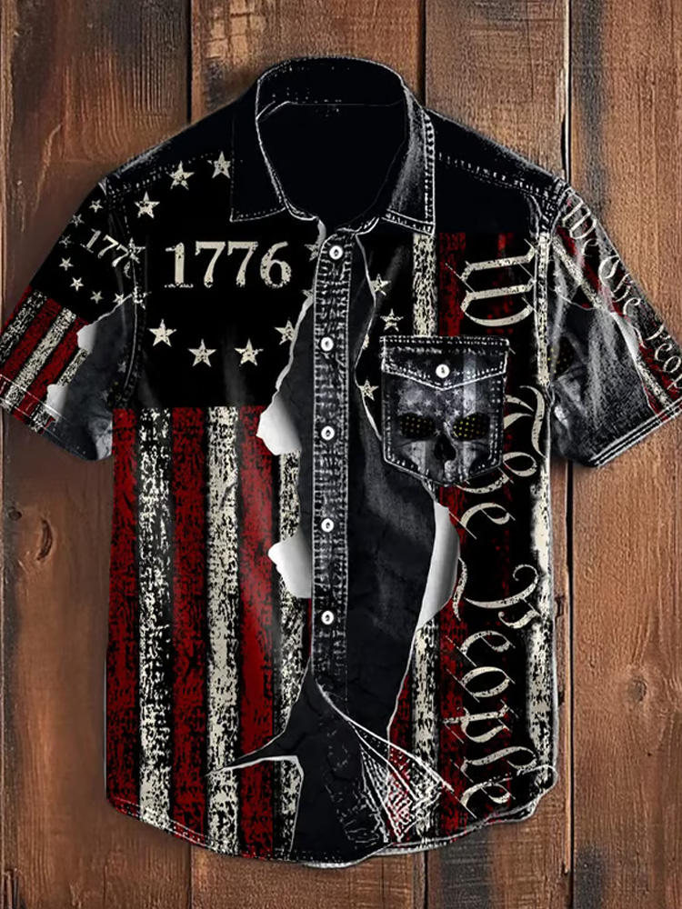  Men's American Flag Print Casual Pocket Shirt Westsshops