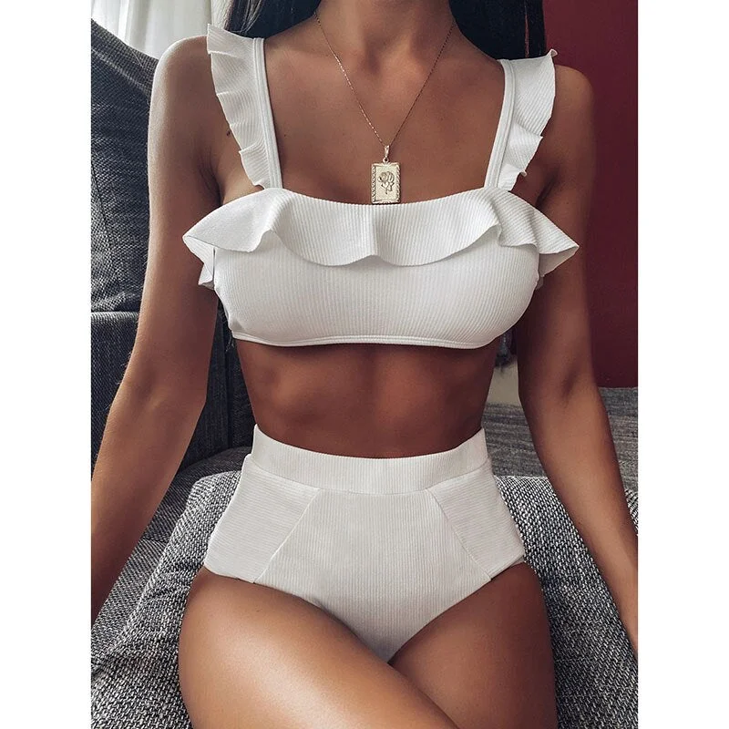 High Waist Bikini 2021 New Print Ruffles Swimsuit Female Lace Swimwear Women Summer Bikini Set Bathing Suit Swimming