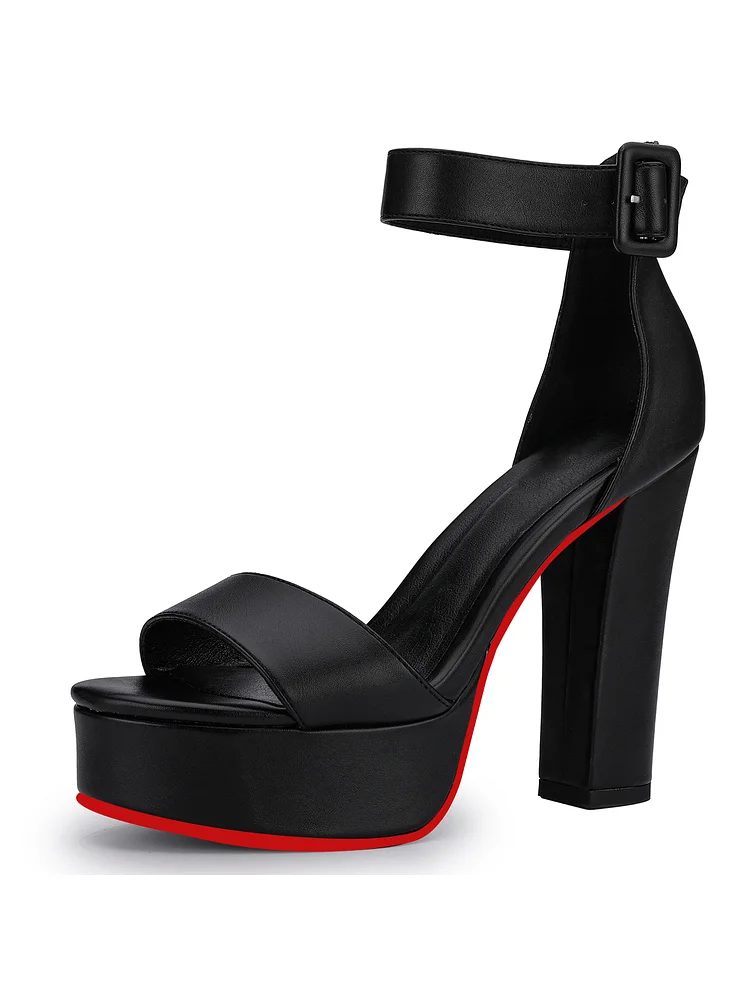 125mm Women's  Platform Heels Chunky High Heels Block Sandals Sexy Ankle Strap  Wedding Party Dress Shoes Open Toe Red Bottom Pumps