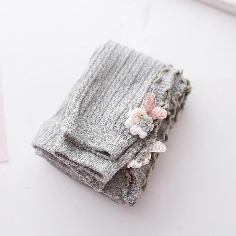 0 to 4 Years 2020 Cotton Girl Knitted Pants Winter Warm Leggings for Girls Cute Flower Leggings for Children Thick Baby Trousers