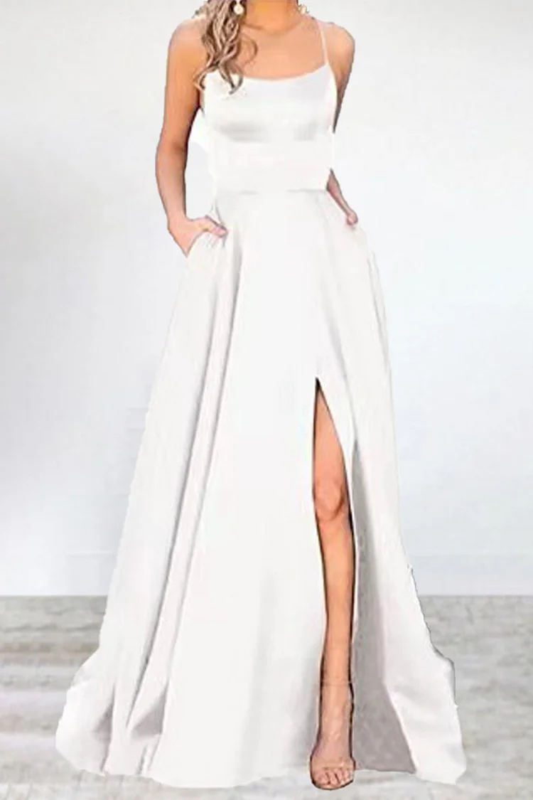 Sexy Formal Solid High Opening U Neck Evening Dress