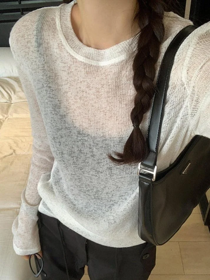 Brownm Solid Color Thin Long Sleeve Knit