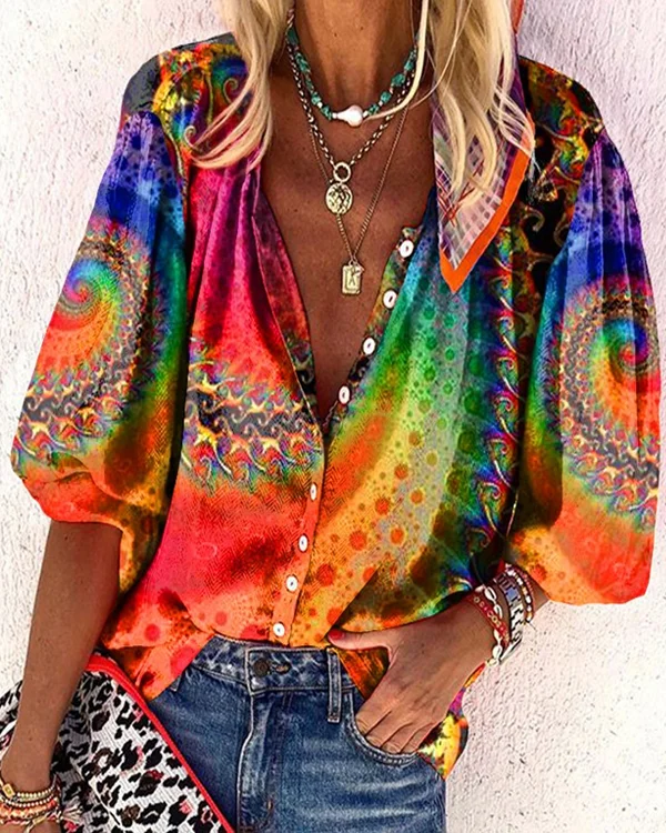 🔥kukelife🔥Ladies Mandala Tie Dye Printed Shirt