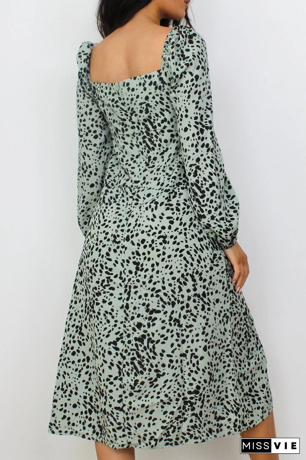 Fashion Elegant Print Slit Square Collar A Line Dresses