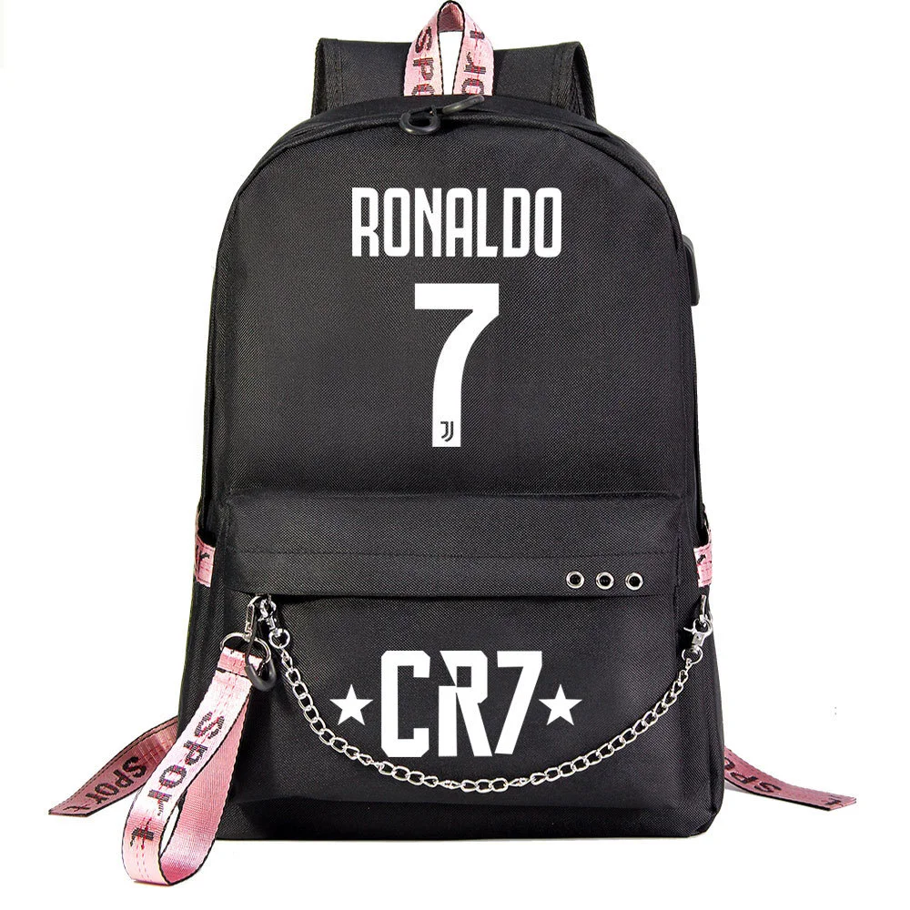 Buzzdaisy Cristiano Ronaldo Theme School Bag with 15-inch Laptop Compartment and USB Charging Cable