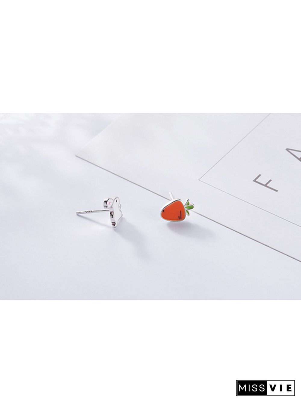 Rabbit Carrot 925 Sterling Silver Stud Earrings