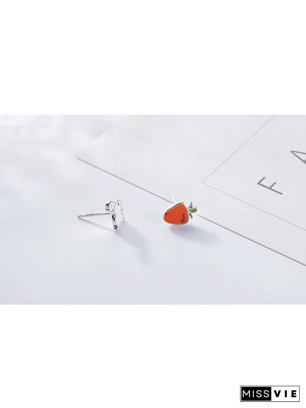 Rabbit Carrot 925 Sterling Silver Stud Earrings